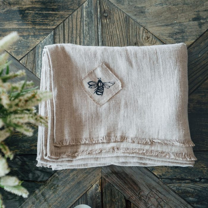 Helen Round - Natural Linen Throw - Honey Bee