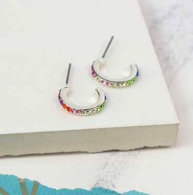 Rainbow crystal hoop earrings