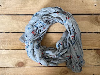 Grey Scarf with Red and Blue Flowers
