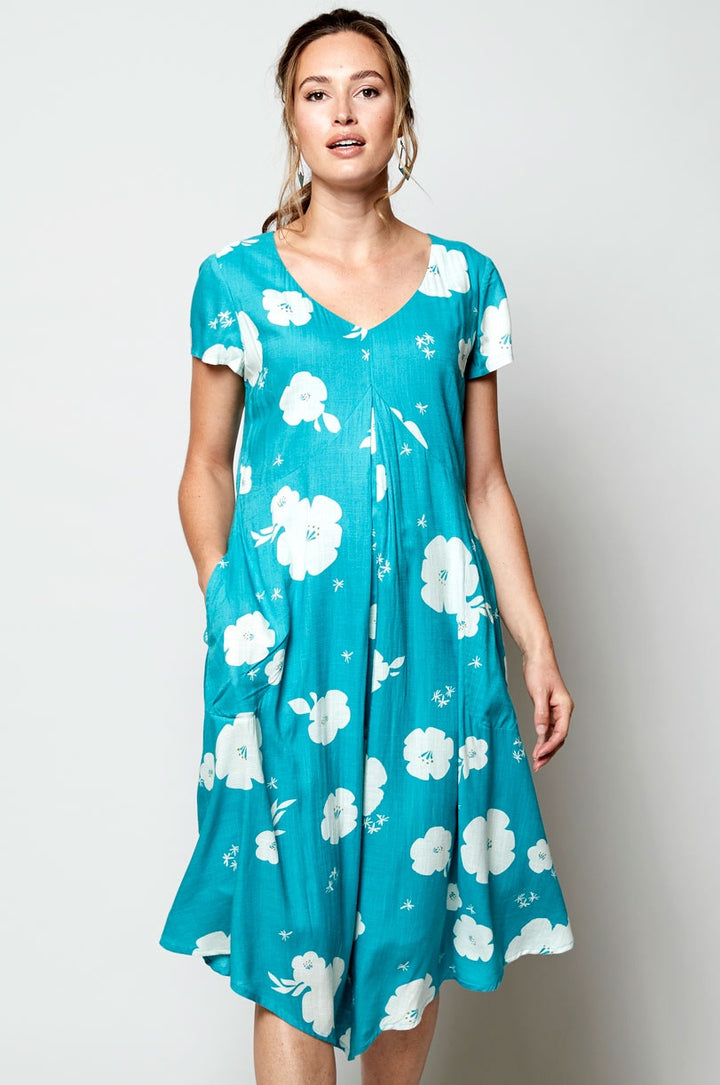 Hibiscus Point Hem Dress - Lagoon Blue