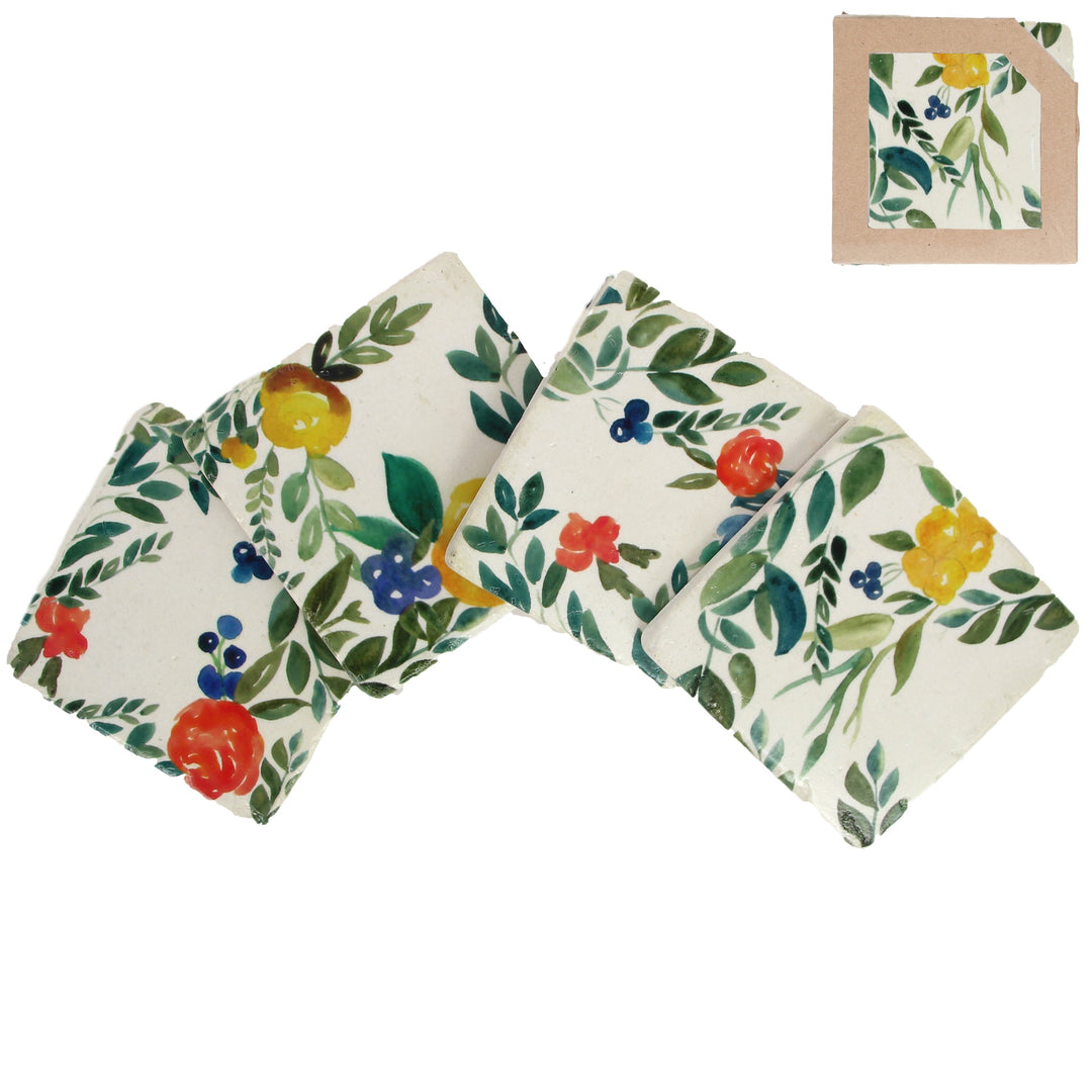 Floral Berry Set of 4 Resin Coasters