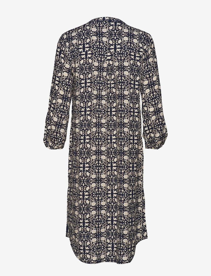 Callas Dress - Dark Blue Tile Print