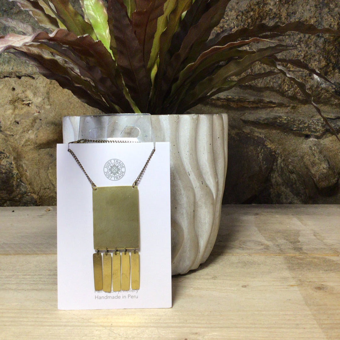 Fringe Brass Rectangle Necklace