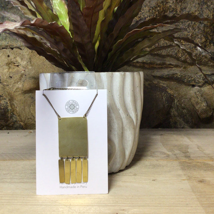 Fringe Brass Rectangle Necklace