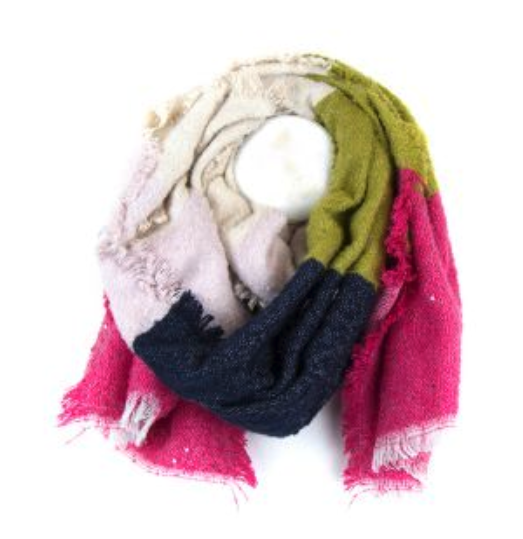 Bright Pink and Blue Block Sequin Fluffy Scarf