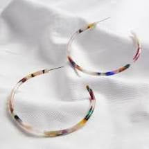 Large Tortoise Shell Resin Hoops in Rainbow