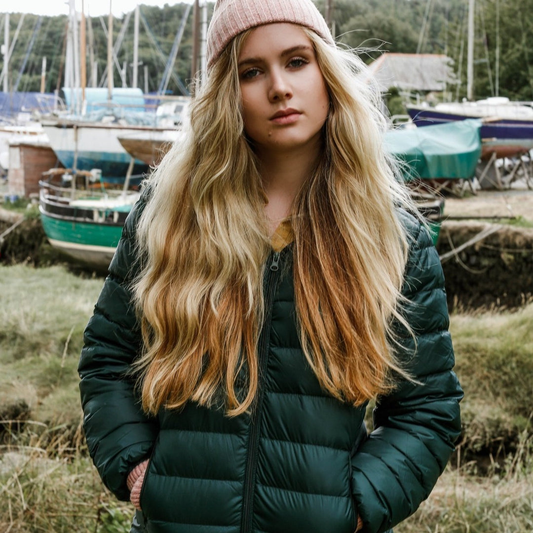 Ibico Puffer Coat with Hood Green - Ula Clothing#colour_green