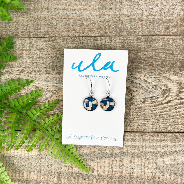 Japanese Stork Print Short Wire Drop Earrings