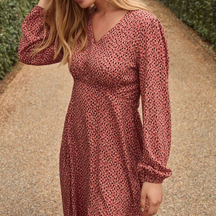 B Young Joella V Neck Dress - Etruscan Red Mix
