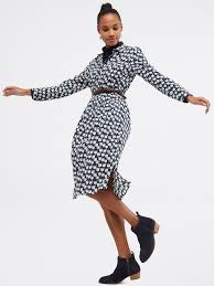 Angela Dress - Blue and White Cupro Midi Dress