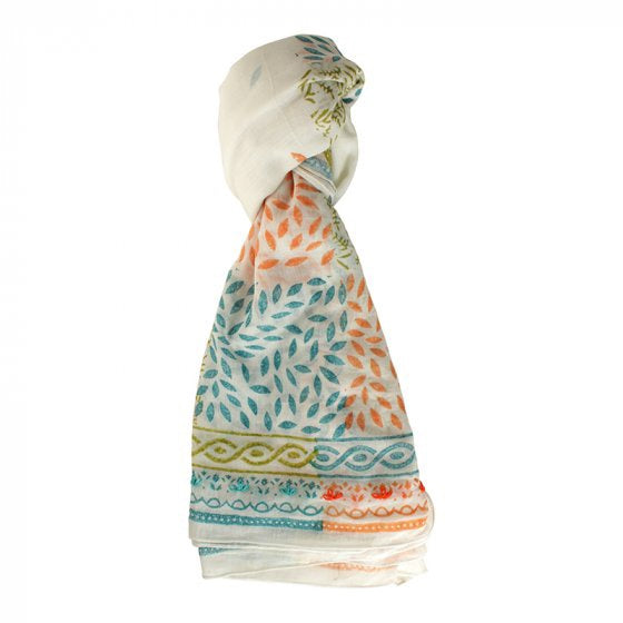 Scarf - Multi leaf Green Orange & Blue