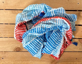 Cotton Scarf with Tassels - Blue, Red and Cream.