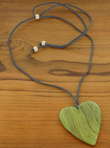 Suede Cord Necklace with a Wooden Heart Pendant