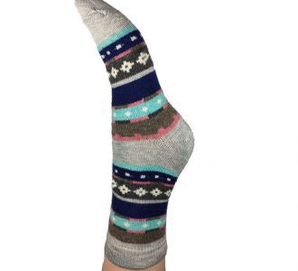 Flowers and Stripes Patterned Wool Blend Socks