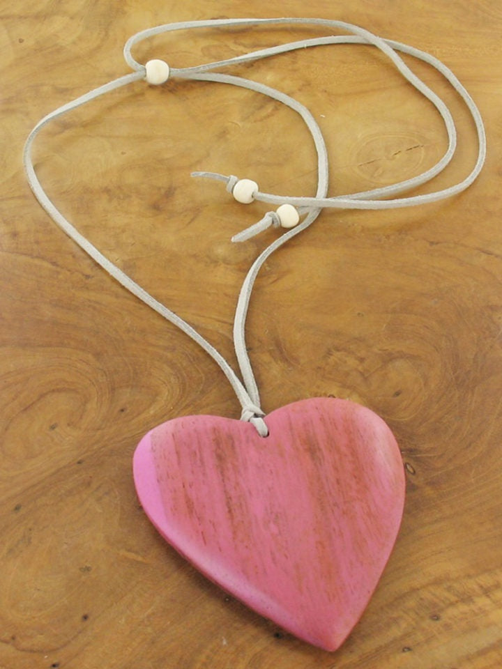 Suede Cord Necklace with a Wooden Heart Pendant