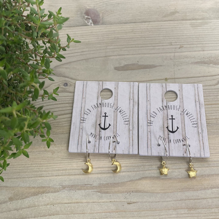 Gold Puff Charm Hoops