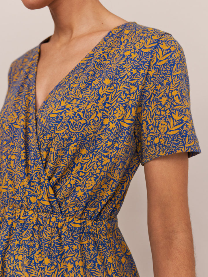 Anywhere Fairtrade Dress - Mustard + Blue Pattern