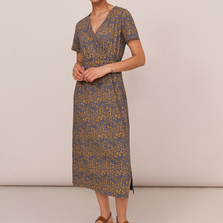 Anywhere Fairtrade Dress - Mustard + Blue Pattern