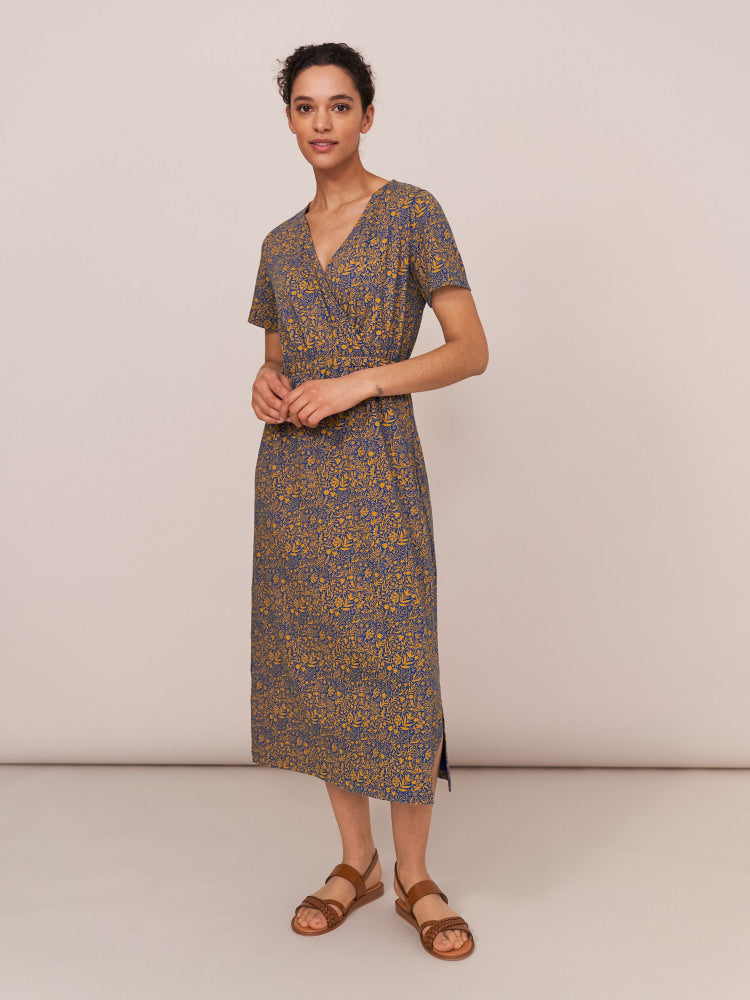 Anywhere Fairtrade Dress - Mustard + Blue Pattern