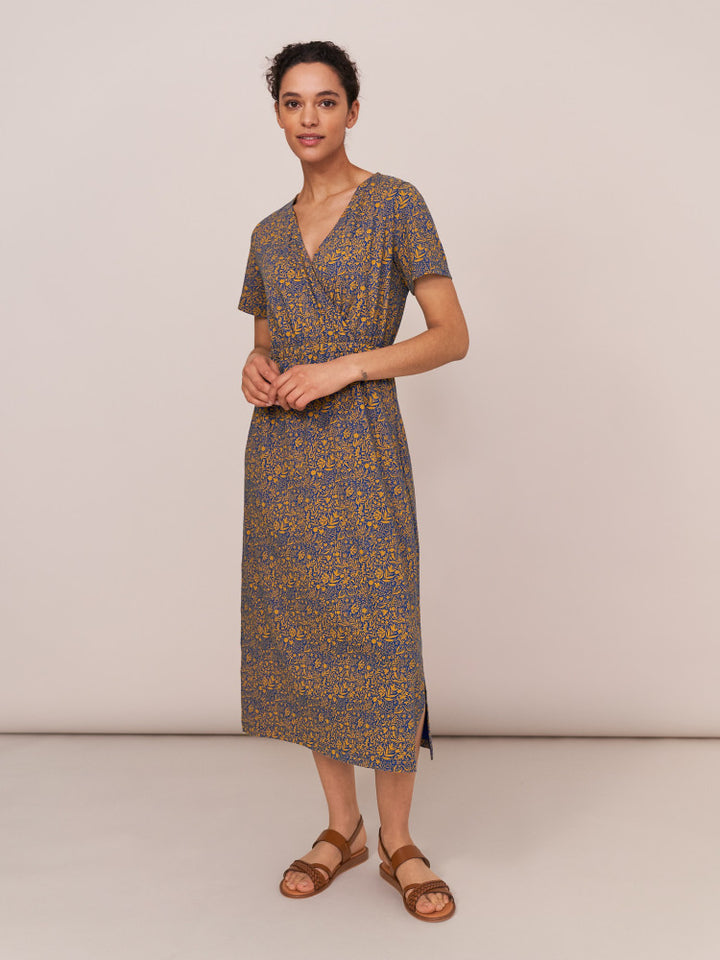 Anywhere Fairtrade Dress - Mustard + Blue Pattern