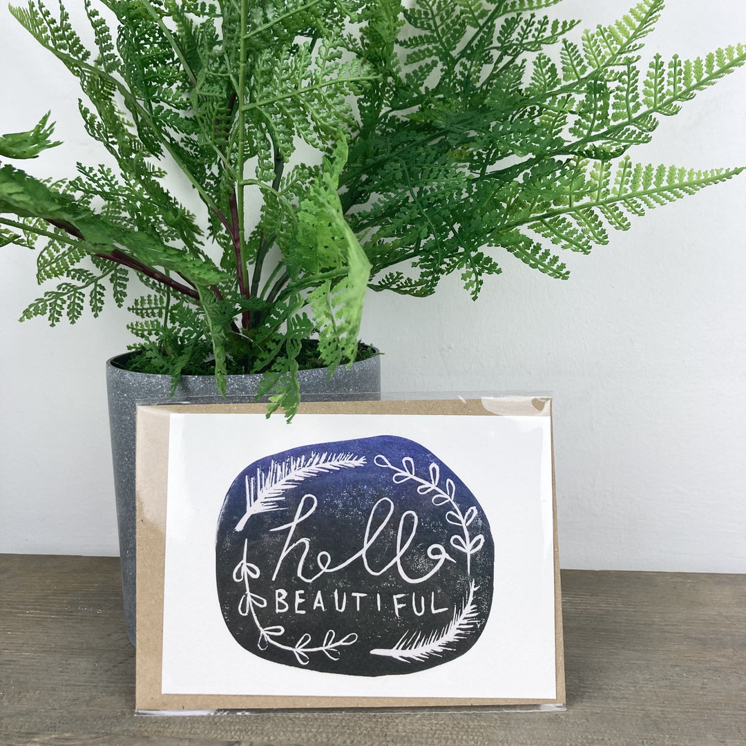 Hello Beautiful Lino Print Card