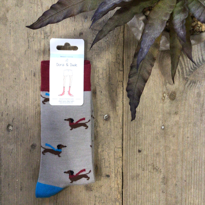 Bamboo Dachshund Socks in Grey