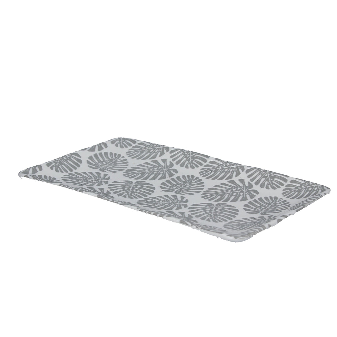 White / Grey Ceramic Cheese Plant Rectangular Trinket Tray