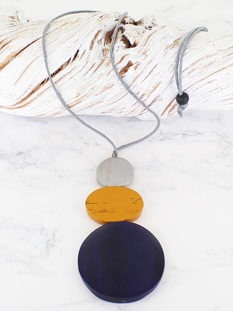 Wooden Triple Disc Pendant Necklace