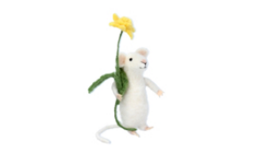 Wool Mix White Mouse with Daffodil