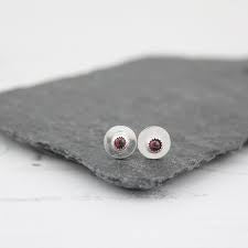 Silver Birthstone Disc Studs