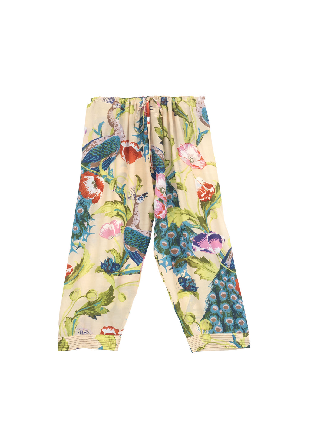 Peacocks and Poppies Palazzo Pants - Sand