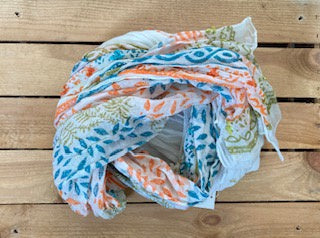 Scarf - Multi leaf Green Orange & Blue