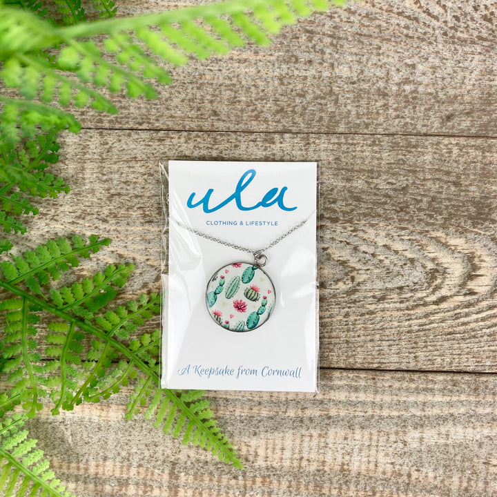 Cactus Print Round Pendant