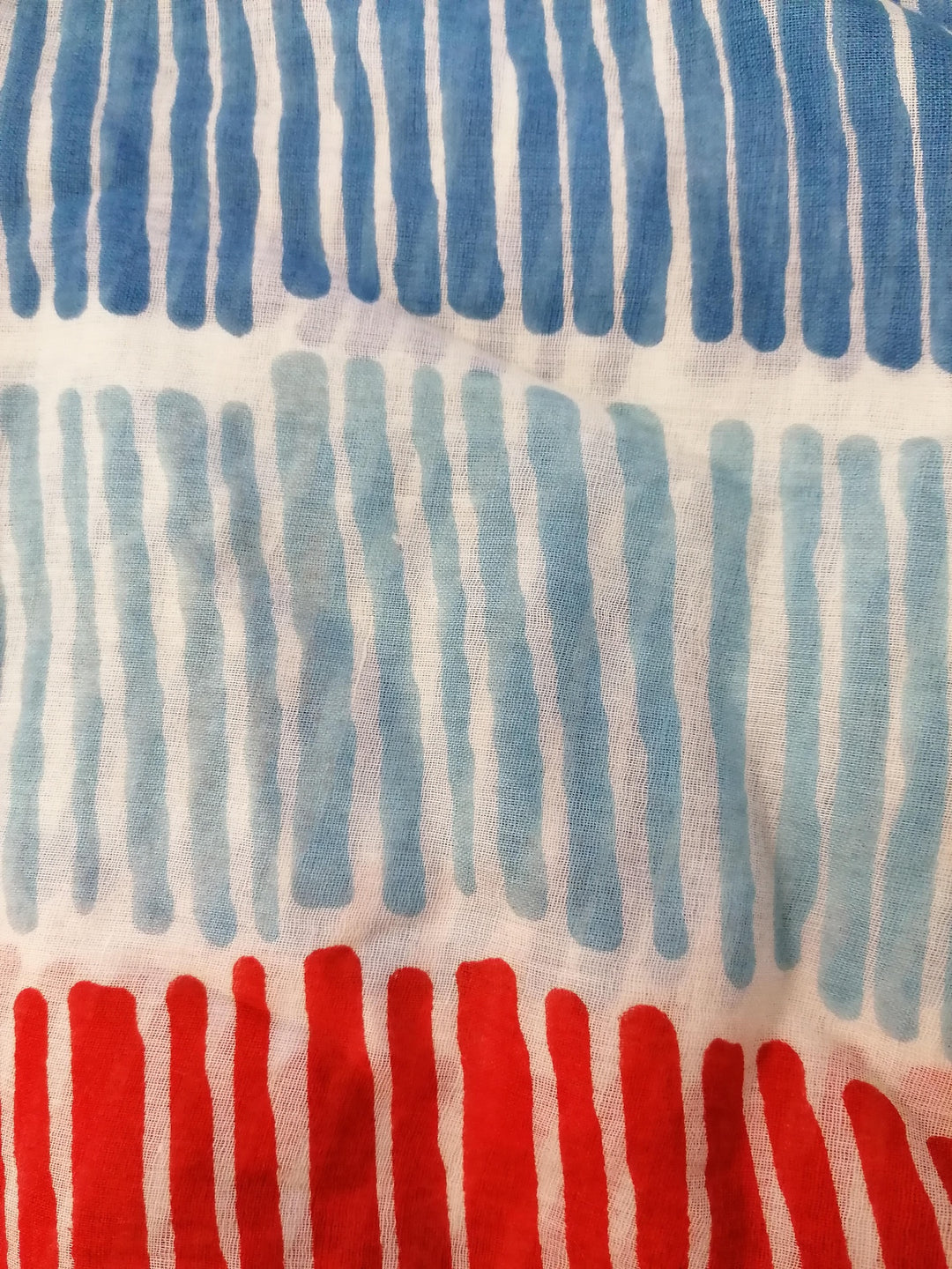 Cotton Scarf with Tassels - Blue, Red and Cream.