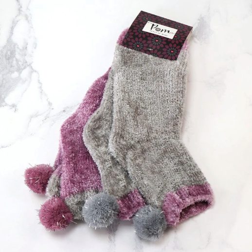 Cosy Chenille Pom Pom Socks
