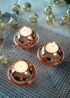 Sleigh Bell Tea Light Holder with Candle - Rose Gold