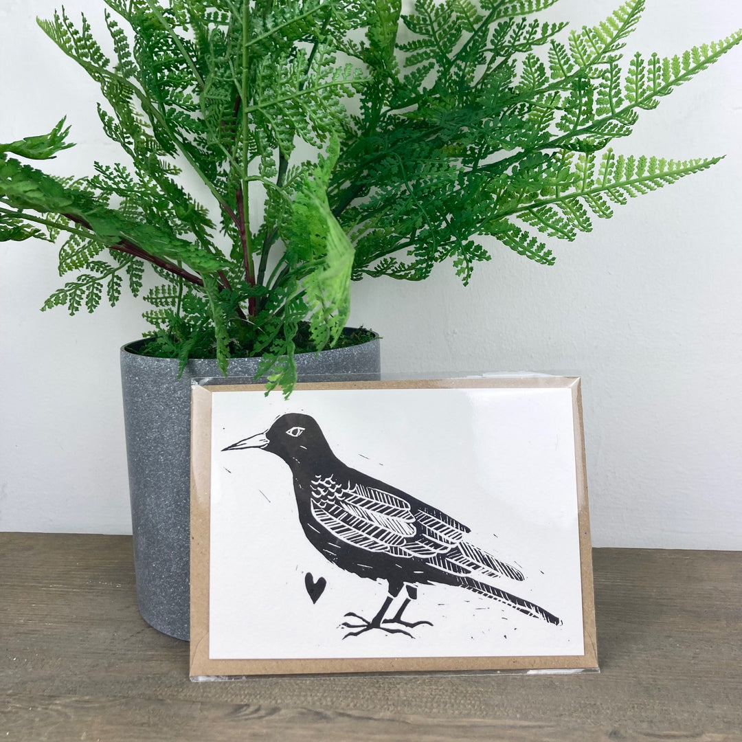 Cornish Chough Lino Print Card