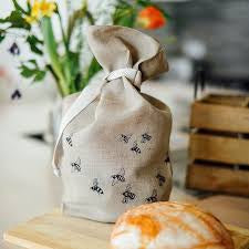 Pure Linen Bread Bag with bees