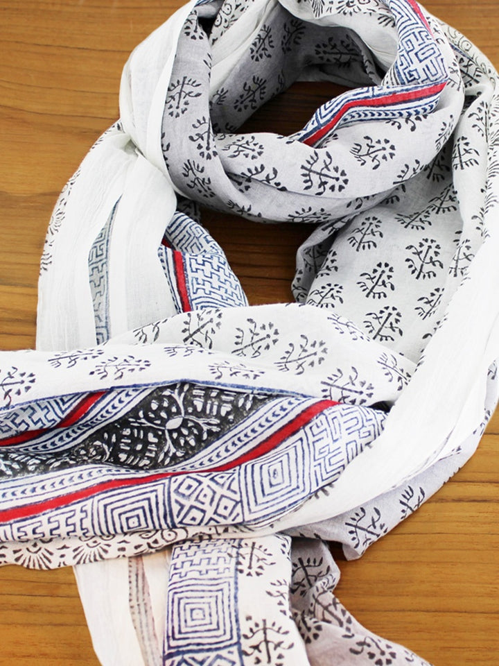 Black and Cream Block Printed Scarf / Sarong
