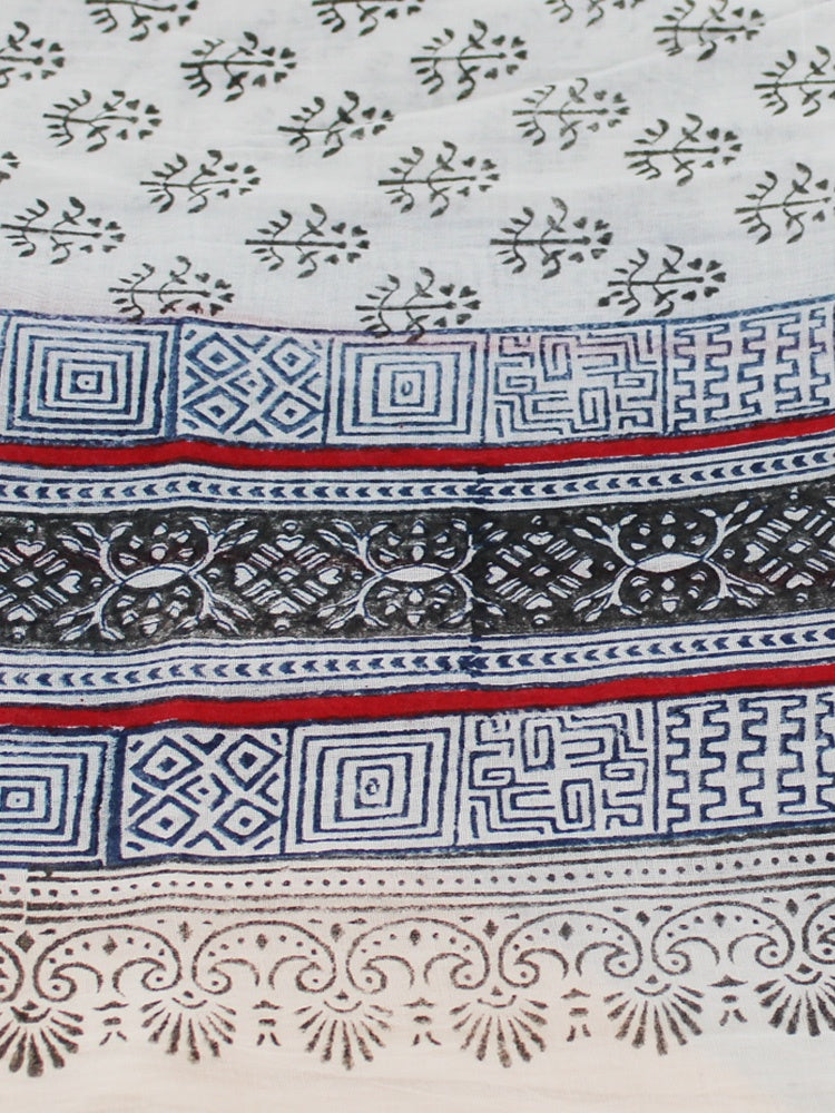 Black and Cream Block Printed Scarf / Sarong