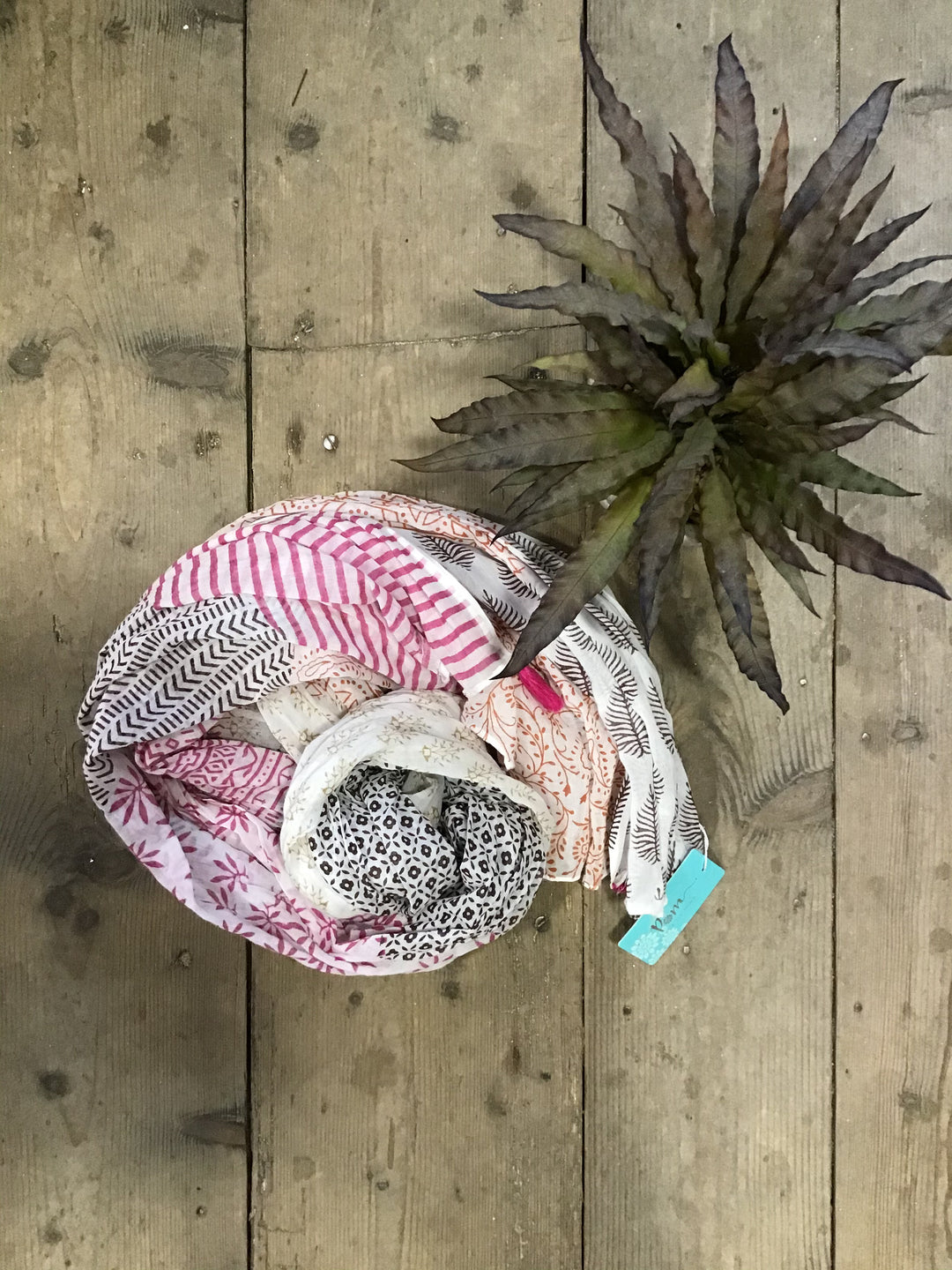 Cotton Scarf - Floral and Stripe Pattern - Pastel Colours