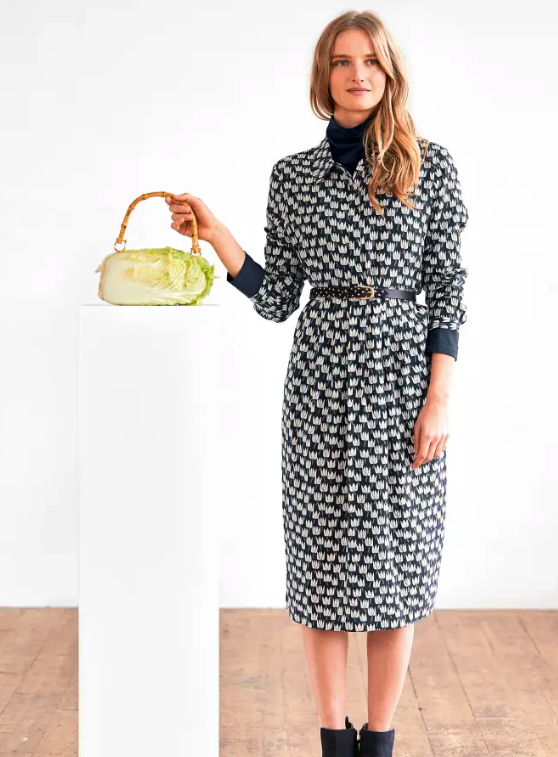 Angela Dress - Blue and White Cupro Midi Dress