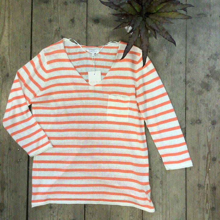 Dosta - Light Weight Knit - Striped - Cream and Coral