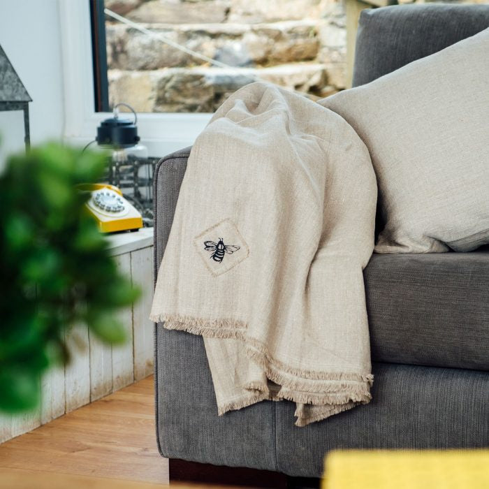 Helen Round - Natural Linen Throw - Honey Bee