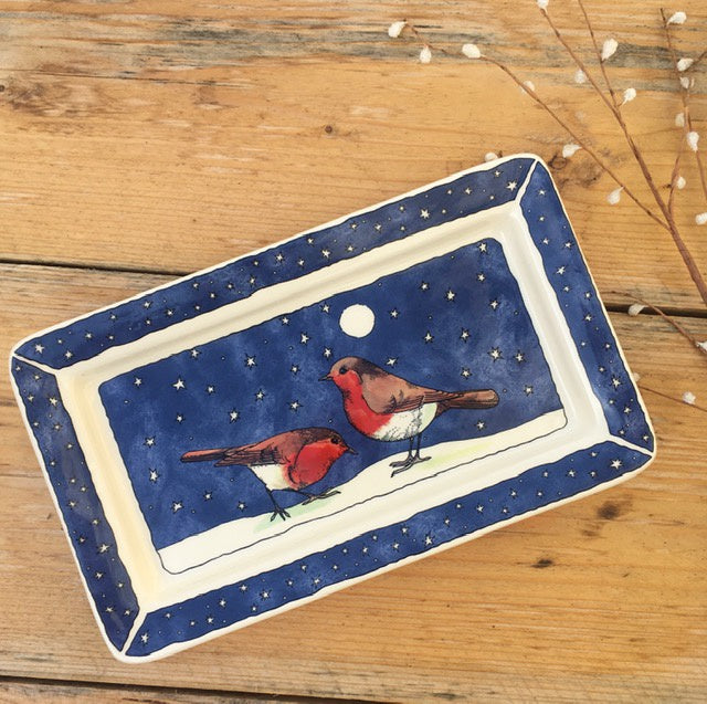 Robins in the Snow - Medium Oblong Plate