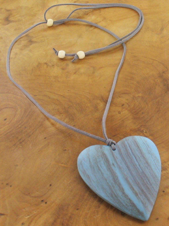 Suede Cord Necklace with a Wooden Heart Pendant
