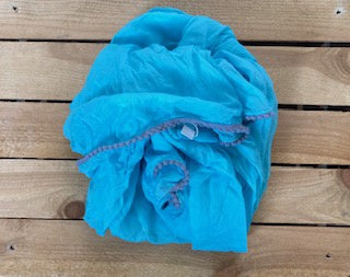 Turquoise Scarf with Pale Blue Pom Poms