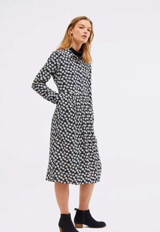 Angela Dress - Blue and White Cupro Midi Dress