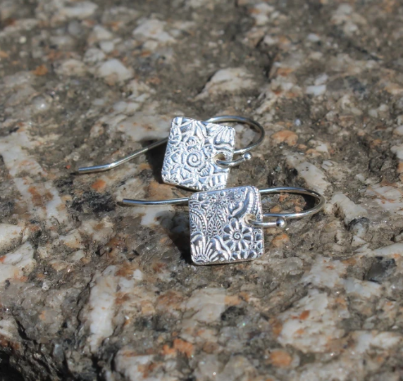 Silver Textured Drop Earrings