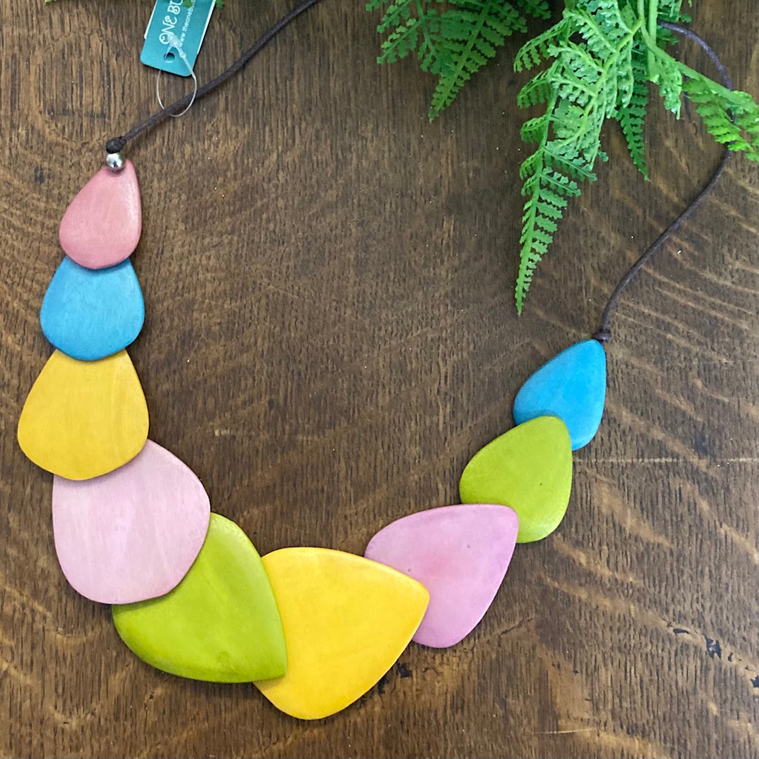 Multi Coloured Wooden Overlaid Shaped Necklace
